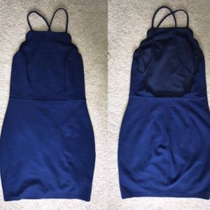 Blue scalloped cross back bodycon dress